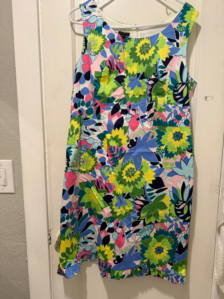 Talbots Bright Floral Sheath Dress In Lime, Blue, Pink & Navy- New